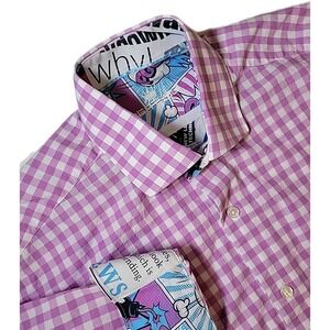 Bertigo Mens Long Sleeve Button Up Shirt Pink White Check Size Medium, Size 3‎